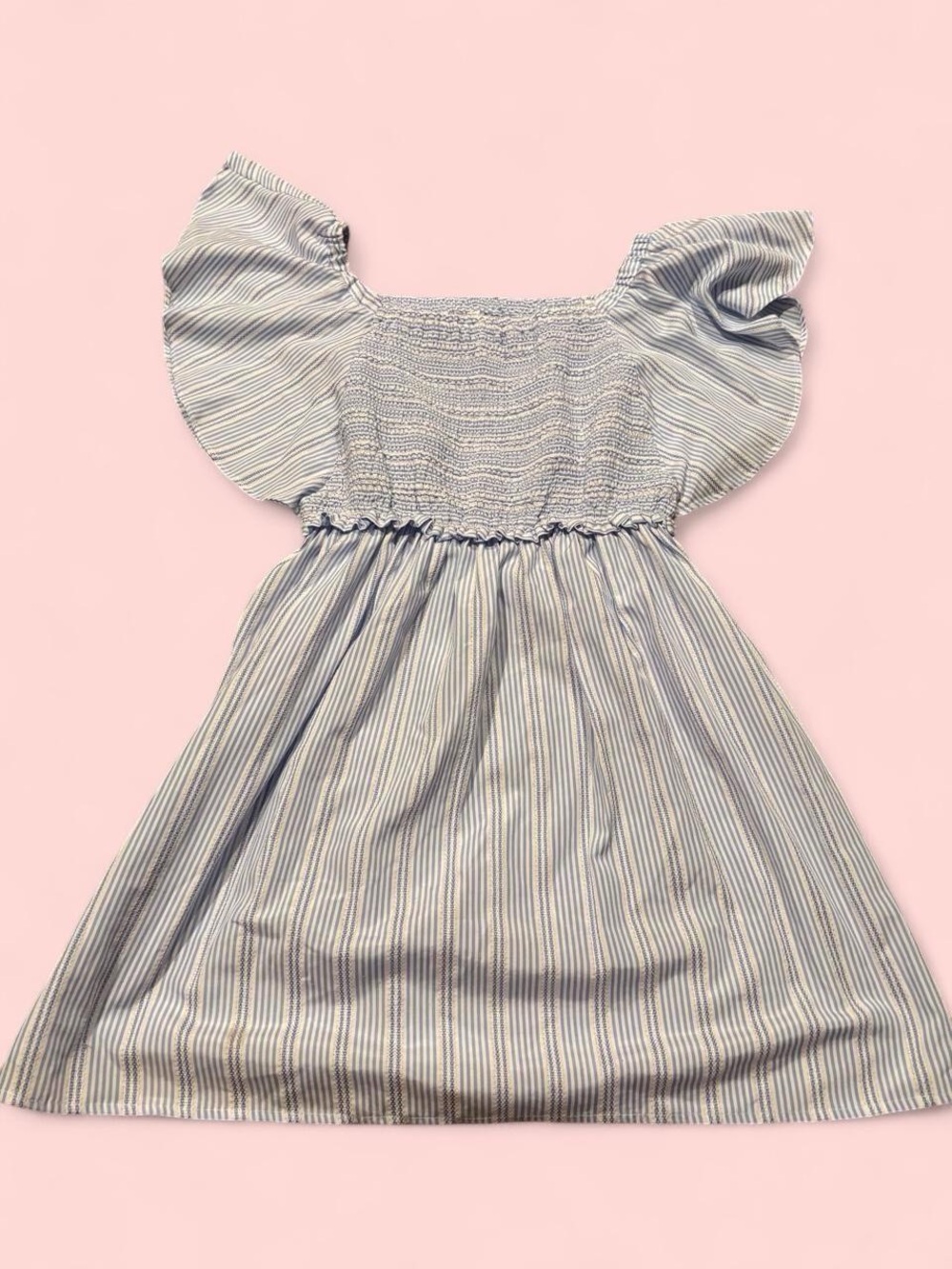 Mayoral Blue and White Striped Smocked Flutter Dress